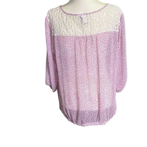 Torrid Women's Floral Lace Chiffon Blouse 3/4 Sleeve Semi Sheer Size 0X Large - Picture 3 of 7